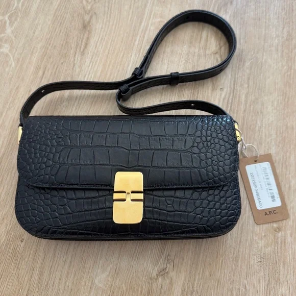 NWT APC Grace Baguette Bag in Black Croc Leather - Picture 2 of 6
